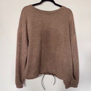 Zara Women's Tan Brown Drawstring Long Sleeve Crewneck Pullover Sweater Large